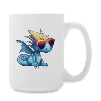 Kleiner Blauer Drachen mit Sonnenbrille - Große Tasse 440 ml - Weiß - Rechts