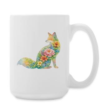 Fuchs Aquarell Silhouette Blumen - Große Tasse 440 ml - Weiß - Rechts