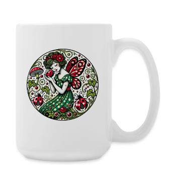 Whimsical Fairy in Green Polka Dress - Large Mug 440 ml - white - Right