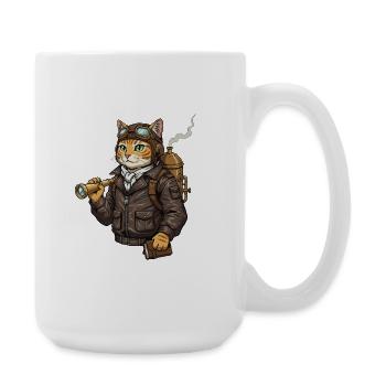 Cat Aviator Steampunk Explorer Kuriosität - Große Tasse 440 ml - Weiß - Rechts