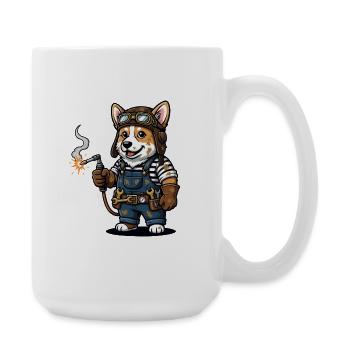 Corgi Schweißer Steampunk Industriemechaniker - Große Tasse 440 ml - Weiß - Rechts