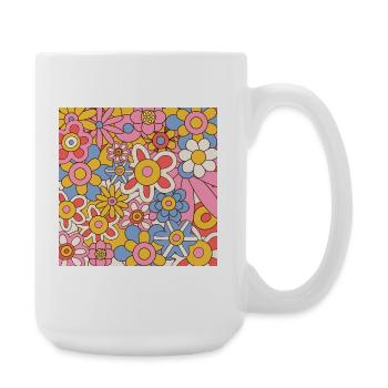 Retro Flower Power Pattern – 70s Hippie Floral  - Große Tasse 440 ml - Weiß - Rechts