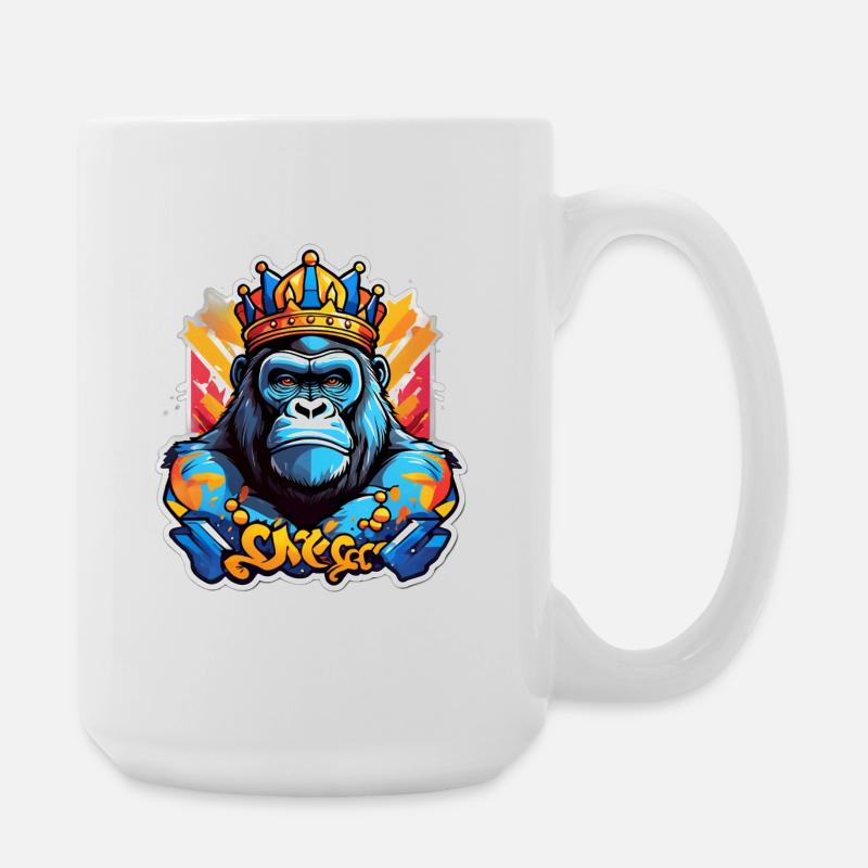 Blue Gorilla Crowned Graffiti - Large Mug 440 ml - white