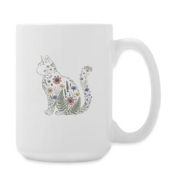 Floral Cat Silhouette Cat Mom Plant Mom V - Große Tasse 440 ml - Weiß - Rechts
