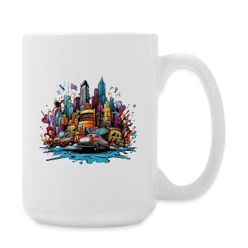 Bunte Stadtsilhouette mit Autos - Große Tasse 440 ml - Weiß - Rechts
