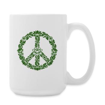 Peace Zeichen Blumen Floral Boho Style - Große Tasse 440 ml - Weiß - Rechts
