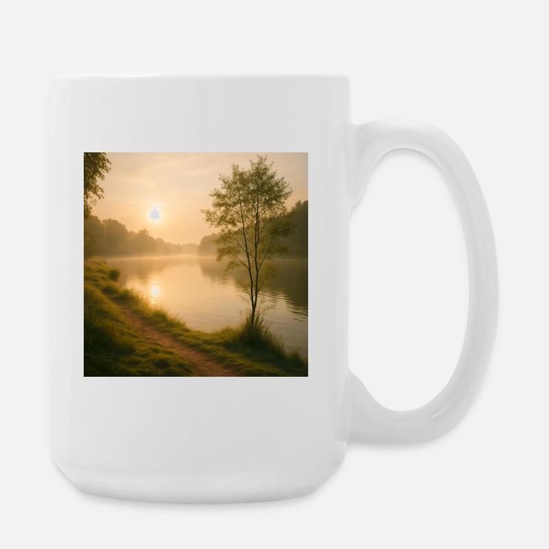 Morgengold am Flusspfad - Große Tasse 440 ml - Weiß