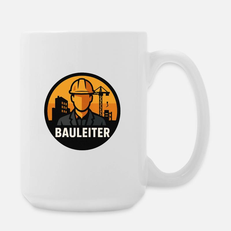 Icône du constructeur : ouvrier du bâtiment chez une grue de construction - Grande tasse 440 ml - blanc