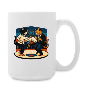 Zwei Retro-Katzen tanzen – Vintage Stil - Große Tasse 440 ml - Weiß - Rechts