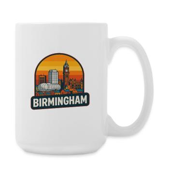 Vintage Birmingham Skyline Retro Sonnenuntergangsdesign - Große Tasse 440 ml - Weiß - Rechts