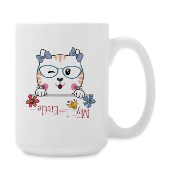 Katze mit Brille und Blumen - Große Tasse 440 ml - Weiß - Rechts