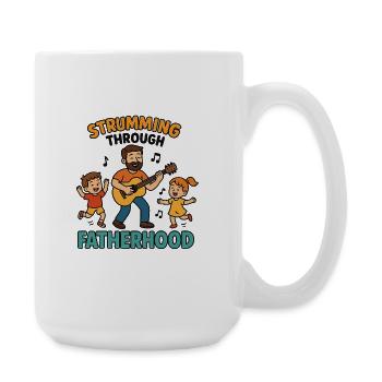 Strumming Through Fatherhood Gitarren Papa Shirt - Große Tasse 440 ml - Weiß - Rechts
