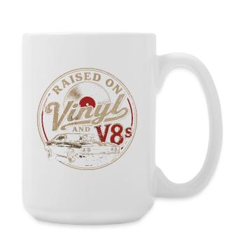Passion for vinyl and V8 cars - Large Mug 440 ml - white - Right