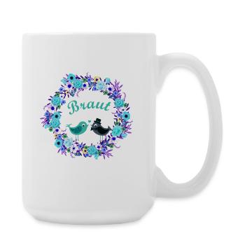 Brautpaar im Blumenkreis Junggesellenabschied  - Große Tasse 440 ml - Weiß - Rechts