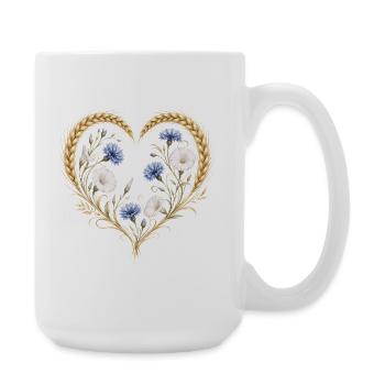Weizen Herz Kornblume Winde Blumen Natur Motiv   - Große Tasse 440 ml - Weiß - Rechts