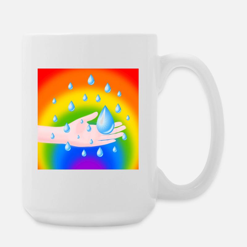 Rainbow Rain Drop and a Hand - Large Mug 440 ml - white