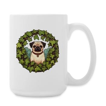 Pug in Ivy Wreath - Large Mug 440 ml - white - Right