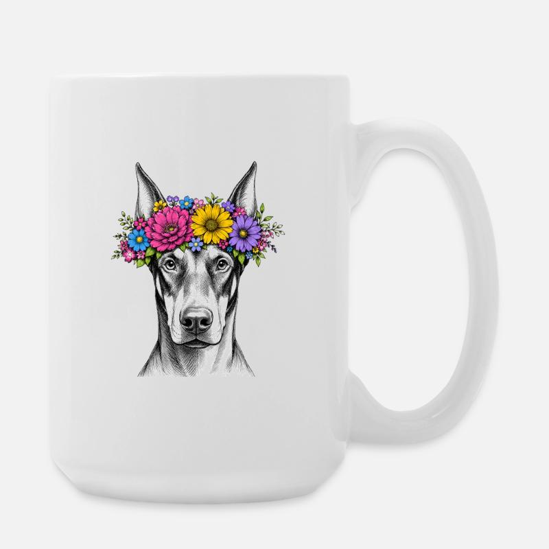 Dog with flower crown - Large Mug 440 ml - white