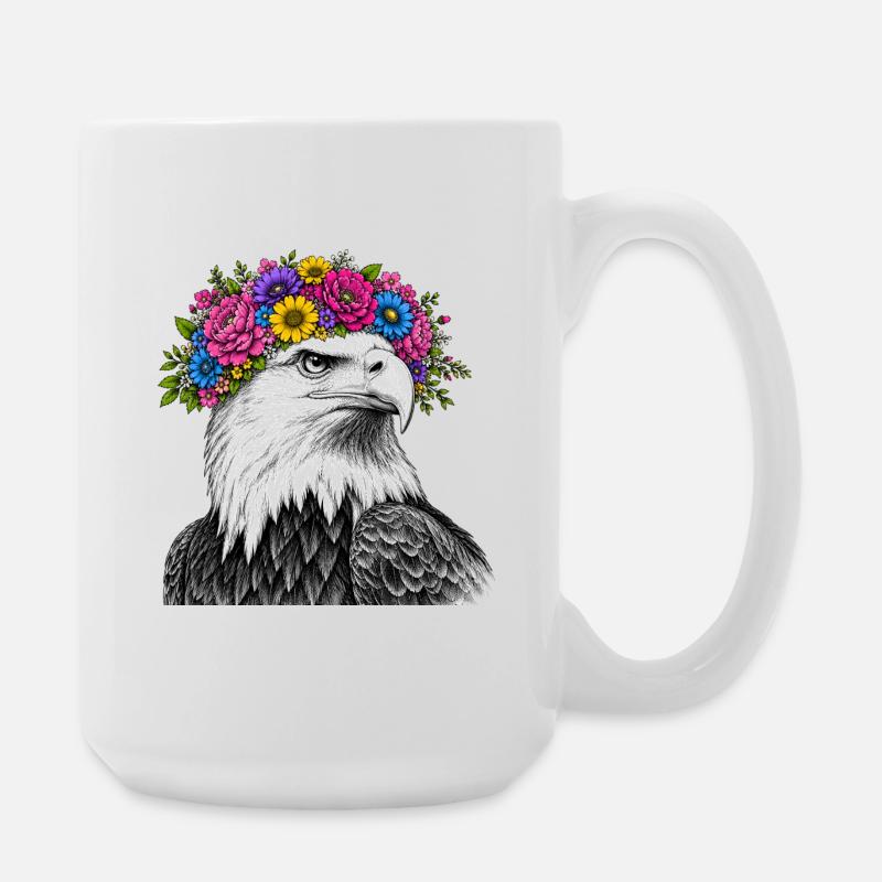 Blumenkrone Adler Portrait - Große Tasse 440 ml - Weiß