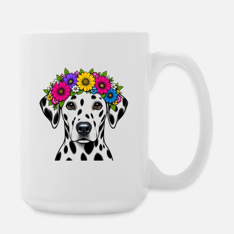 Dalmatian with Flower Crown - Large Mug 440 ml - white