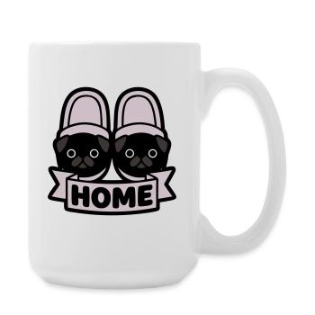 Mops Hausschuhe Home Banner - Große Tasse 440 ml - Weiß - Rechts