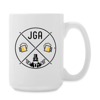 JGA Bräutigam Handzeichen Bier Kreis Symbol POS 2C - Große Tasse 440 ml - Weiß - Rechts