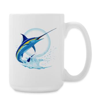 Blauer Marlin-Schwertfisch springt aus dem Ozean - Große Tasse 440 ml - Weiß - Rechts