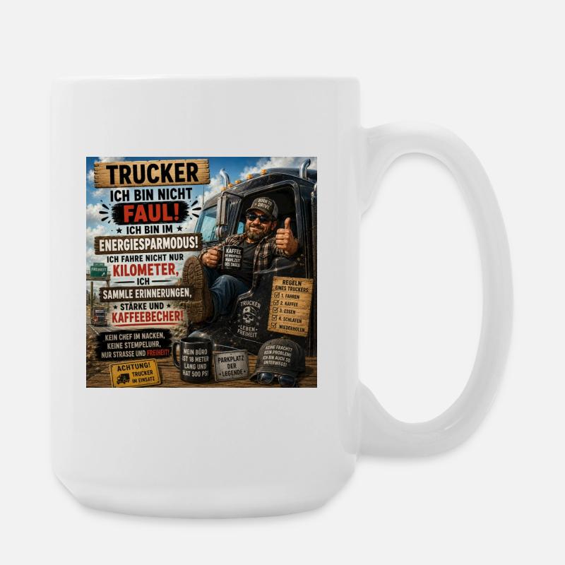 Trucker Lebensmodus: Kaffee und Freiheit - Große Tasse 440 ml - Weiß