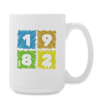 44. Geburtstag Farbige Patches since 07/1982 - Große Tasse 440 ml - Weiß - Rechts