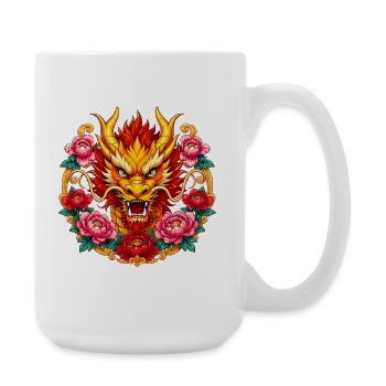 Tête de dragon dans un cadre floral de feu - Grande tasse 440 ml - blanc - Droite
