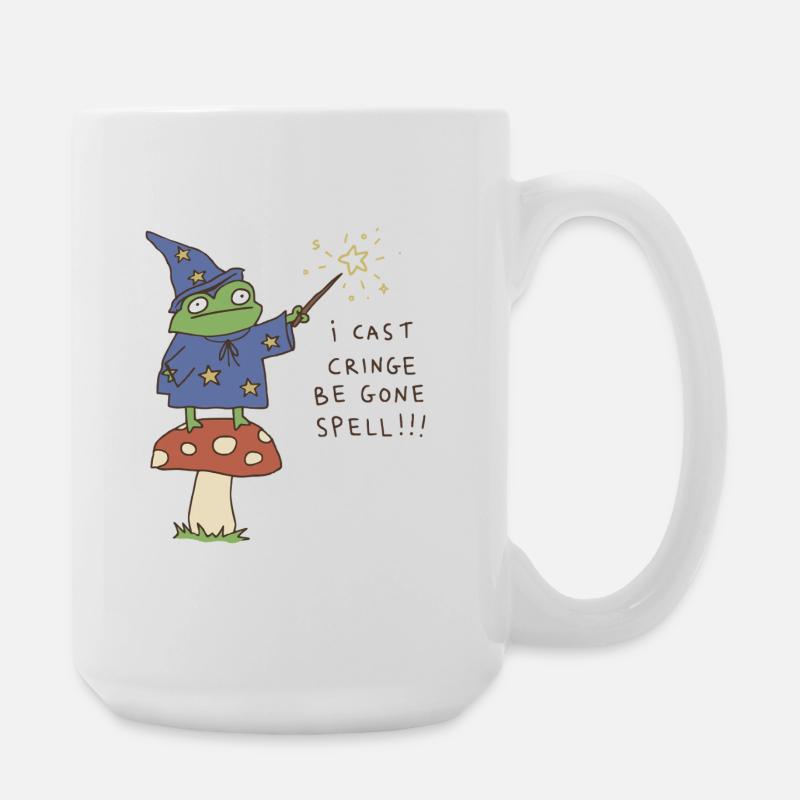 I Cast Be Gone Spell Funny Frog Wizard - Large Mug 440 ml - white