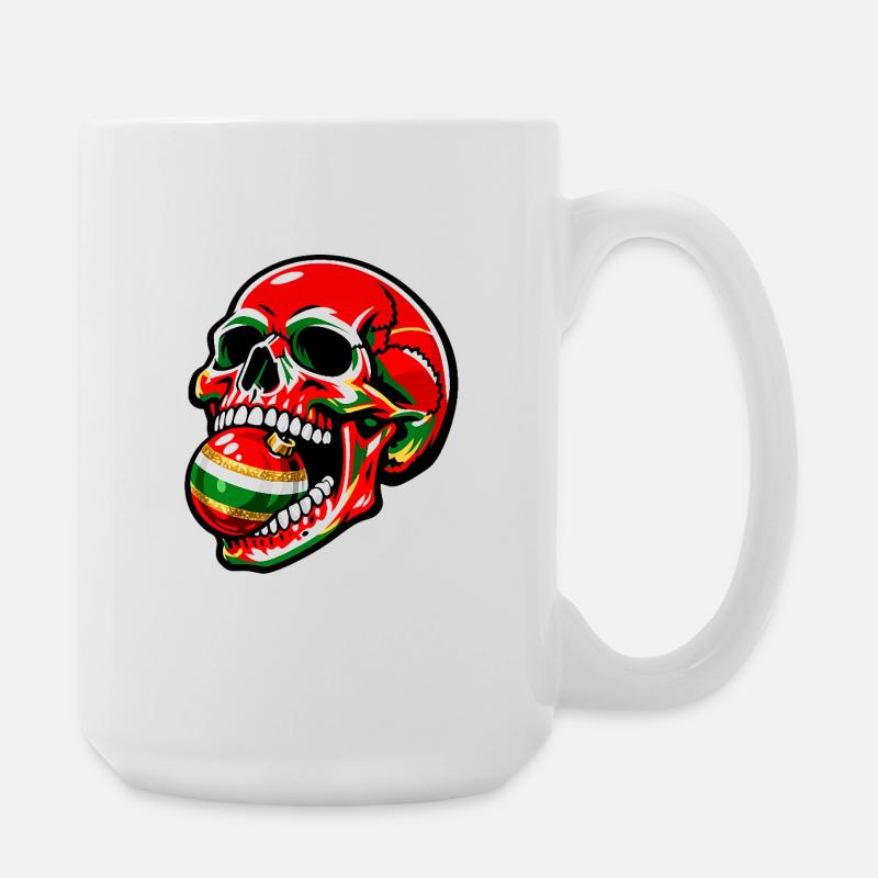 Schädel beißt in Weihnachtskugel . KI generiert - Große Tasse 440 ml - Weiß