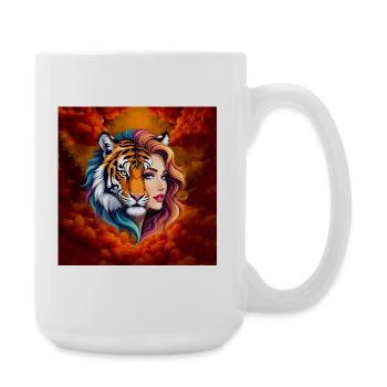 Tigre y musa en llamas - Large Mug 440 ml - white - Right