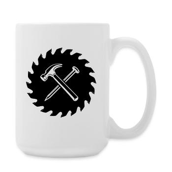 Logo du marteau de la lame de la scie charpentier - Grande tasse 440 ml - blanc - Droite