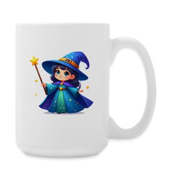 Kleine Hexe mit Zauberstab – Kawaii-Comic-Figur - Große Tasse 440 ml - Weiß - Rechts