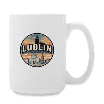 Badge rétro de voyage de la porte de Cracovie de Lublin - Grande tasse 440 ml - blanc - Droite