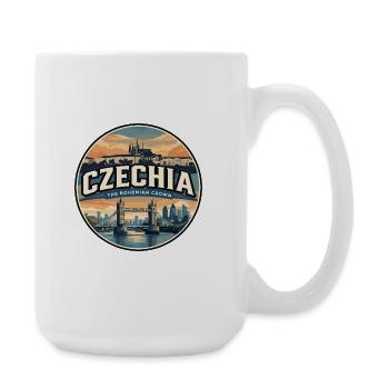 Retro Czechia Charles Bridge Badge Travel Poster - Large Mug 440 ml - white - Right