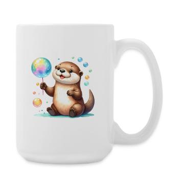 Kawaii Otter Playing with Soap Bubbles – Cute - Large Mug 440 ml - white - Right