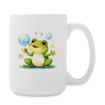Green Kawaii Frog with Soap Bubbles – Cute - Large Mug 440 ml - white - Right
