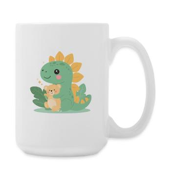 Petit dinosaure de dessin animé avec un ours en peluche – Mignon - Grande tasse 440 ml - blanc - Droite