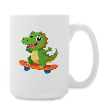 Petit dinosaure vert sur un skateboard – Design cool - Grande tasse 440 ml - blanc - Droite