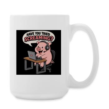 Pig at the headset desk - Large Mug 440 ml - white - Right