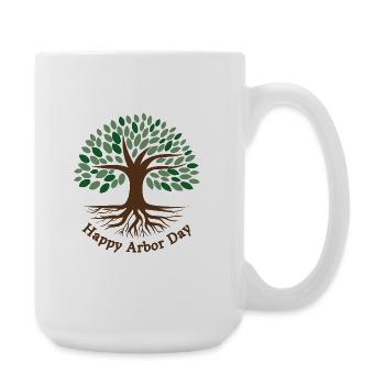 Happy Arbor Day, Leaves, Tree and Roots - Large Mug 440 ml - white - Right