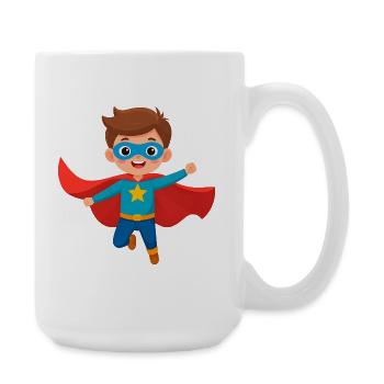 Comic Junge als Superheld – Heldenhaftes Design - Große Tasse 440 ml - Weiß - Rechts