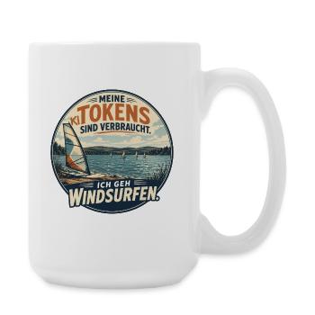 KI Tokens verbraucht – Ich geh Windsurfen - Große Tasse 440 ml - Weiß - Rechts