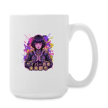 Cyber Geisha im Neonstadt - Große Tasse 440 ml - Weiß - Rechts