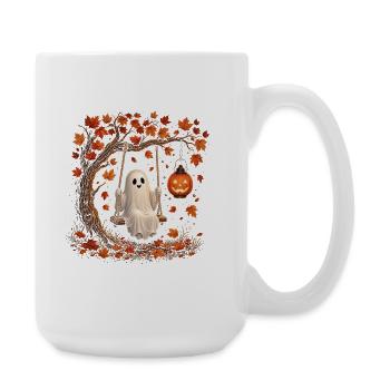 Halloween Geist auf Schaukel mit Kürbis Herbst - Große Tasse 440 ml - Weiß - Rechts
