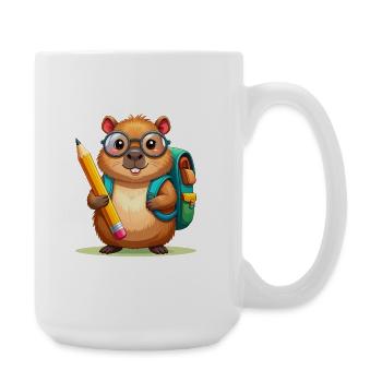 Comic Beaver with Glasses & Satchel – School - Large Mug 440 ml - white - Right