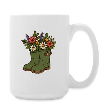 Flowers in rubber boots - Large Mug 440 ml - white - Right