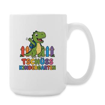 Tschüss Kindergarten – T-Rex mit Rucksack  - Große Tasse 440 ml - Weiß - Rechts
